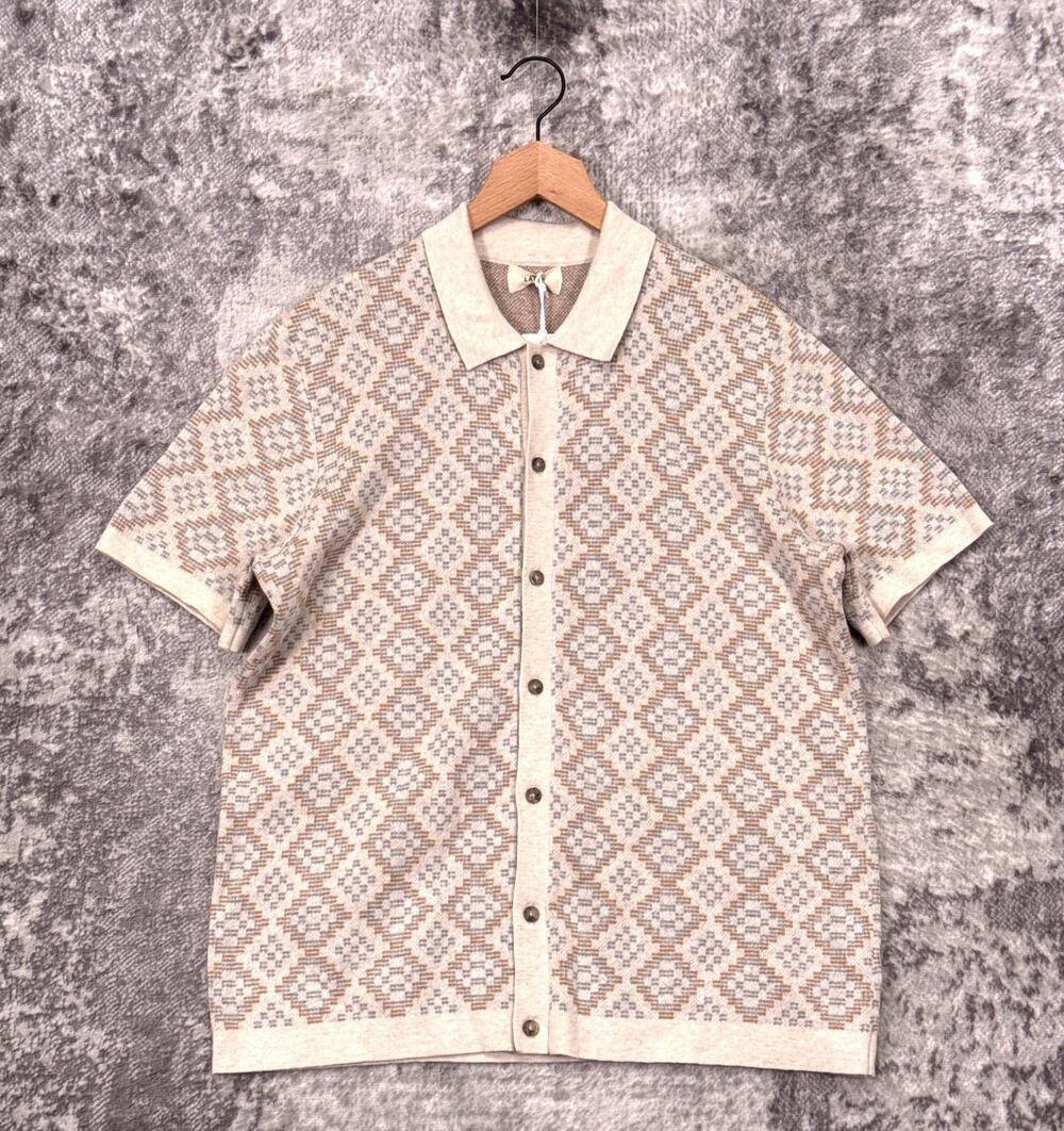 New Marine Layer Ethan Button Down Sweater Knit Shirt Medium Mens Geometric
